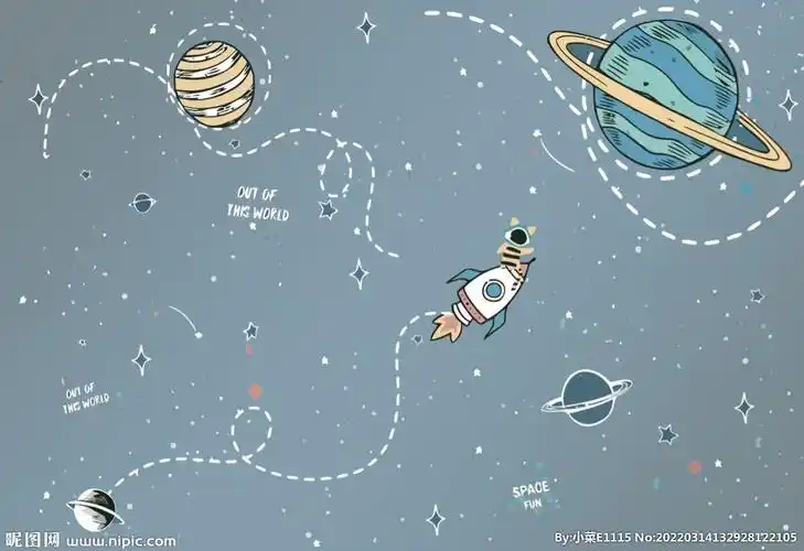 卡通星空宇航员儿童房背景墙壁画图片