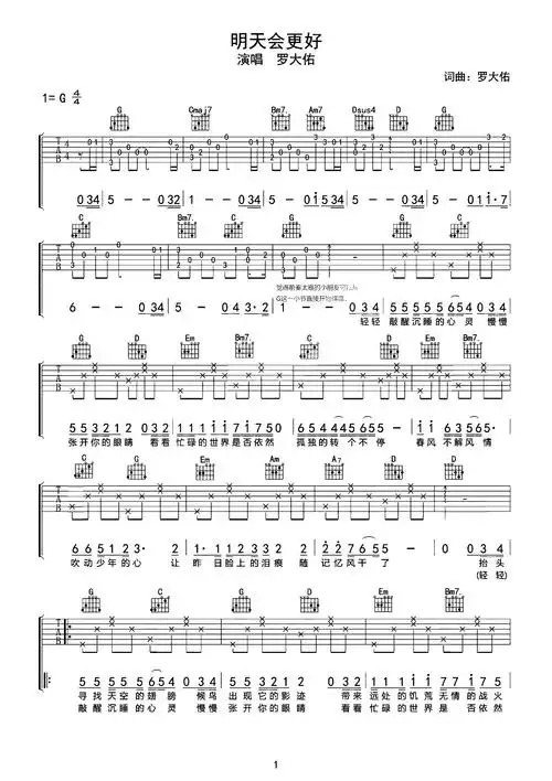 明天会更好吉他谱 图1