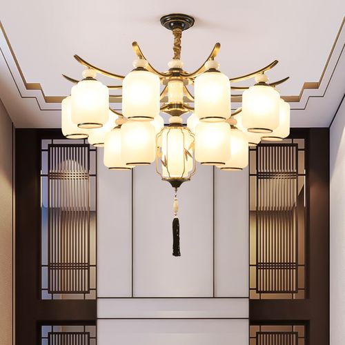 新中式全铜客厅吊灯 中国风大气餐厅吊灯 别墅大厅led灯具 新款