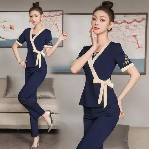 技师2021夏款足浴工装足疗工作服民族风会所养生酒店工作制服