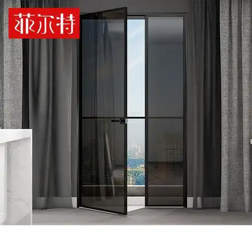 菲尔特钛镁铝合金子母平开门定制卫生间厕所玻璃门窄边框洗手间门