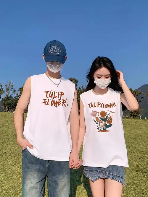 无袖情侣装夏季套装t恤2024新款潮牌衣服不一样特别的高级感网红 - 17