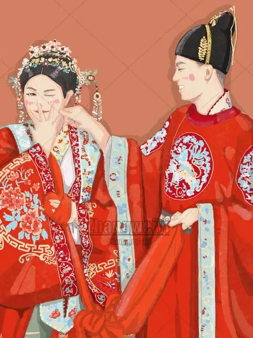 手绘婚纱照中式秀禾