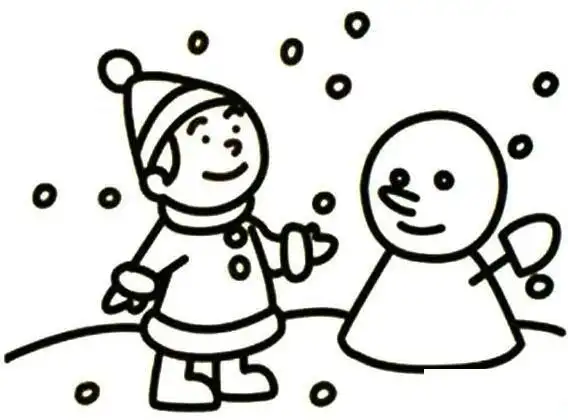 小男孩堆雪人简笔画卡通图片大全(铅笔素描)