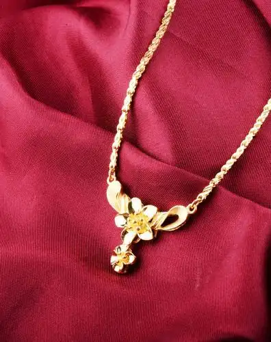 千足金黄金项链花链春花秋月套链(12.65克)