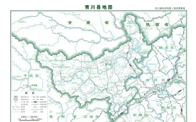 (青川县地图,2016年)青川县因其独特的地理位置,有"鸡鸣闻三省""