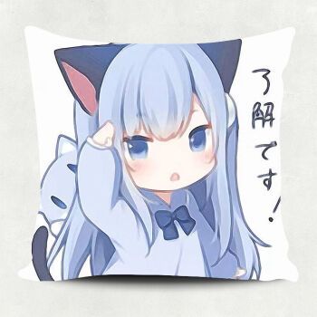 萌嘟拉猫貓羽雫抱枕猫耳美少女猫娘猫咪蓝发萝莉方形动漫枕头套靠枕