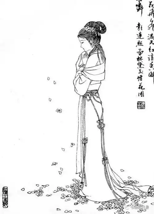 分享一套漂亮的白描仕女图