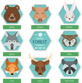 六边形冬季森林动物头像