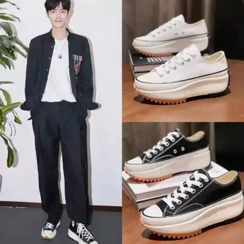 肖战同jw联名名高帮女鞋内增高厚底帆布布鞋单鞋