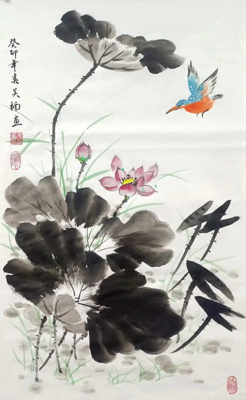 圆梦画室吴楠老师国画《荷花》系列新作.#一起学画画 #美术培 - 抖音