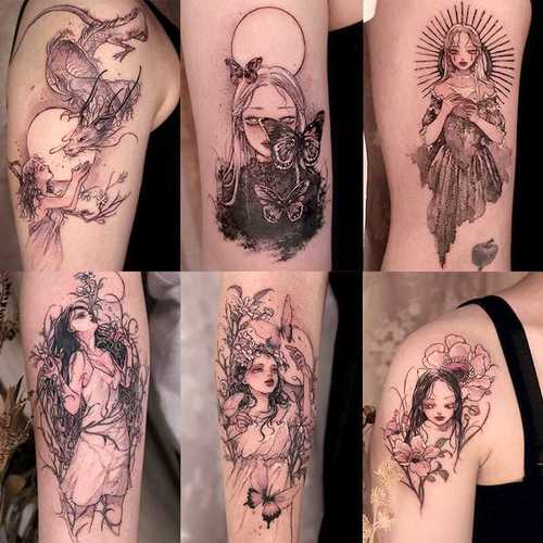 暗黑系女孩 花臂纹身贴防水 女持久韩国ins风仿真网红艺妓潮性感