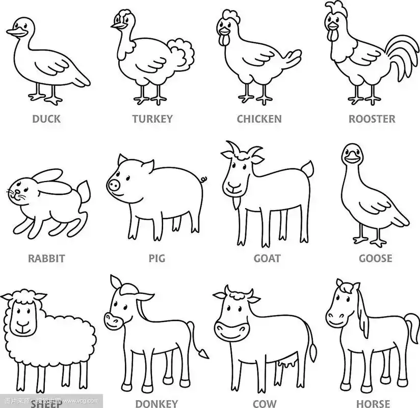 套孤立卡通农场动物在线风格