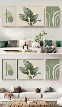 不挂装饰画|现代简约ins北欧风叶子绿植三联墙面挂画
