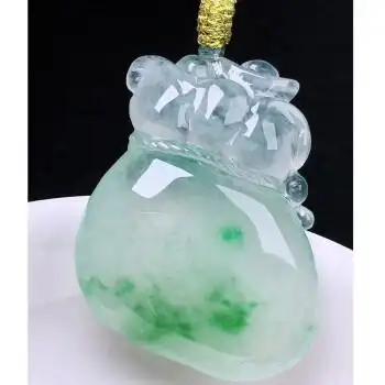 慈心缘 冰种飘绿花钱袋福袋吊坠 缅甸a货翡翠玉石珠宝首饰项链玉佩