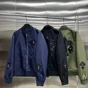 克罗心ch2022春秋新款潮牌十字架皮绣夹克外套立领宽松休闲棒球服