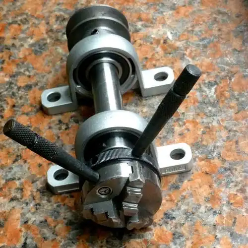 自制车床三爪四爪50/65小卡盘80/100带法兰主轴125轴承座配件组装