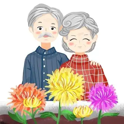 手绘重阳节老人赏菊人物素材