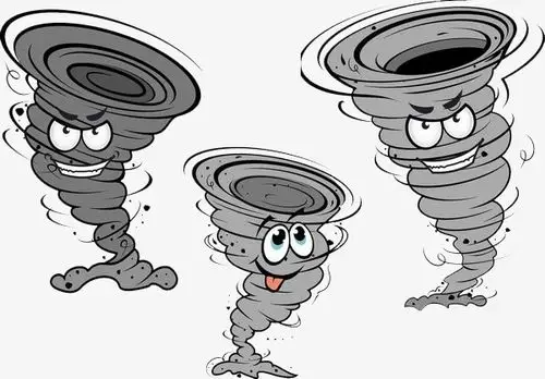 灰色卡通气象三个可爱的龙卷风免