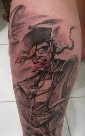 腿部僵尸纹身图案