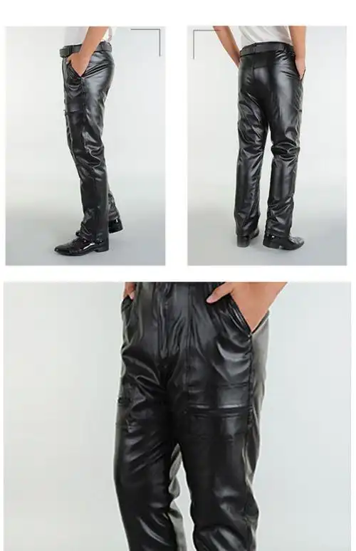 帅气暖装男士皮裤中老年加绒加厚保暖冬季水风摩托车加肥宽松男皮裤