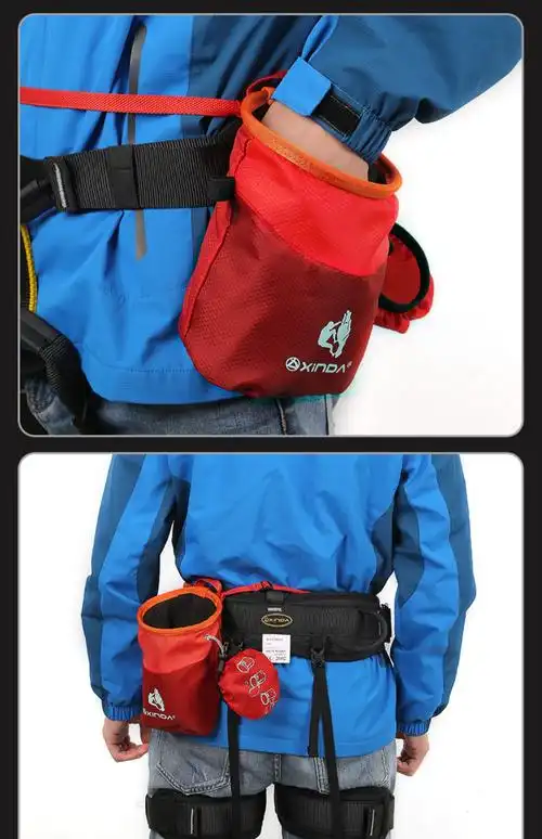 华系户外抱石镁粉袋圆筒登山徒手攀岩撒放粉袋轻抽绳防滑装备 蓝色