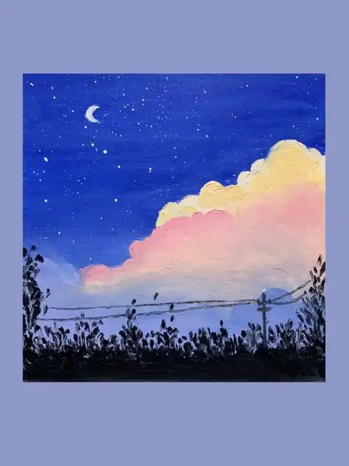 油画棒彩色的云云朵教程