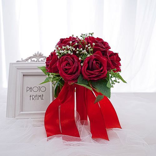 维诺亚出嫁红色手捧花新娘结婚仿真花高级感中式新郎接亲婚礼捧花领证