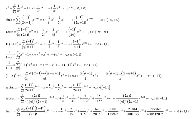 求大神把泰勒公式中常用函数的展开式写给我谢谢了,要详细的