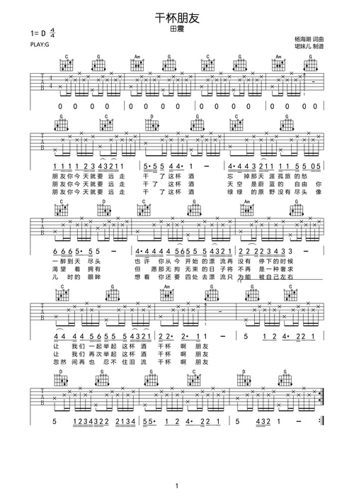 干杯朋友 吉他谱