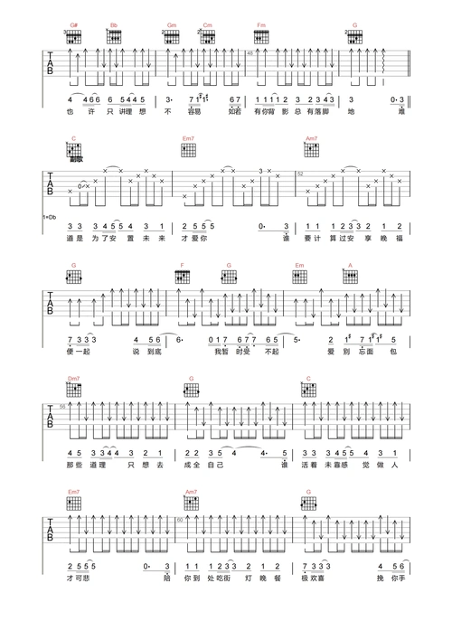 卫兰《街灯晚餐》吉他谱-c调原版弹唱谱