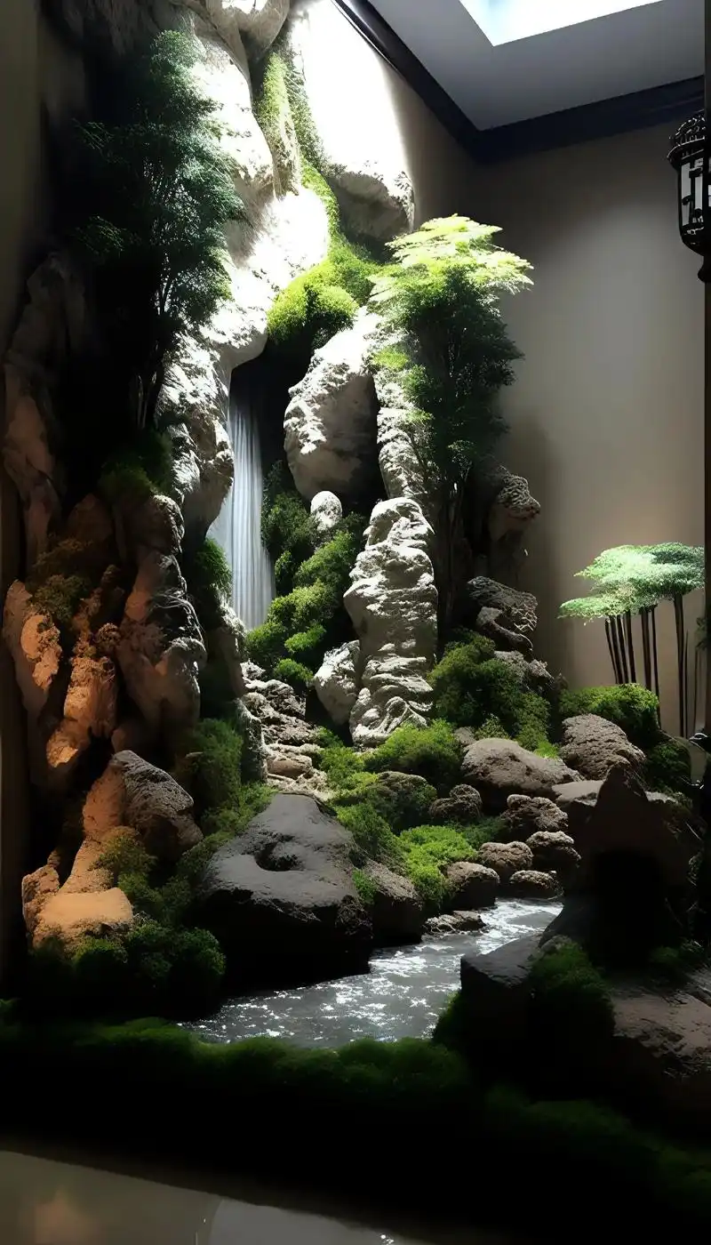 室内假山景观效果图 - 抖音