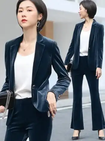 南极人品牌高档女装 欧洲站高端金丝绒小西装外套女春秋时尚气质洋气