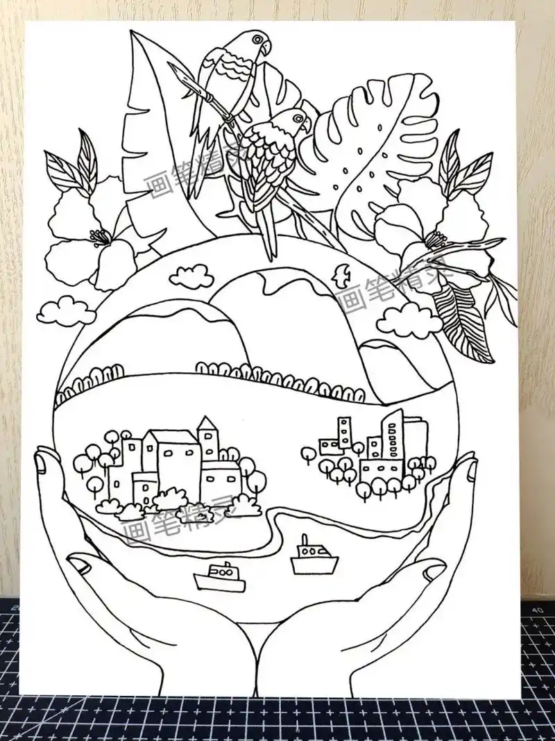 环保主题画 保护环境爱护地球类绘画 爱护环境,保护地球,让我们托起