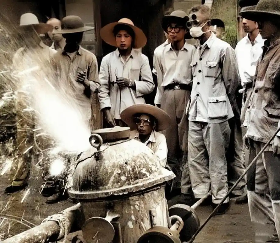 上世纪五十年代末,大炼钢铁时期的场景.