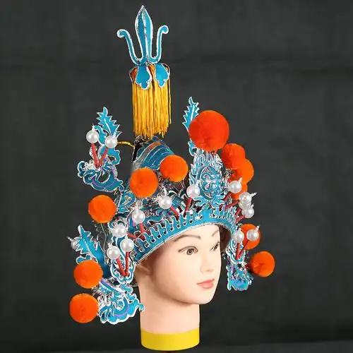 戏曲盔头京剧岳飞帽将军武将 元帅盔 戏剧尖顶帅盔一开盔戏曲帽