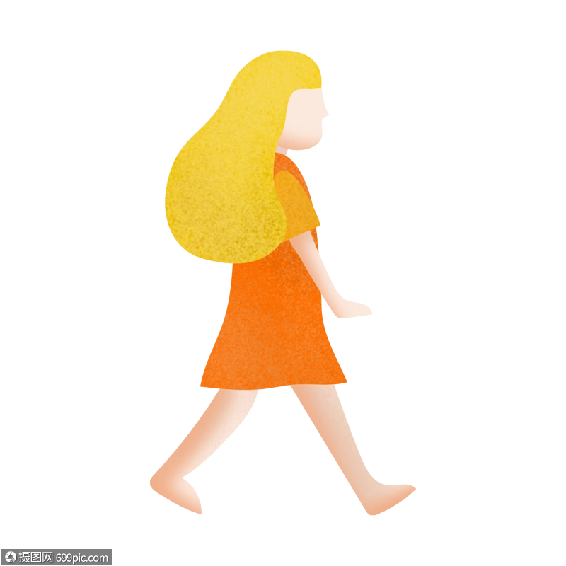扁平风行走的女孩卡通人物