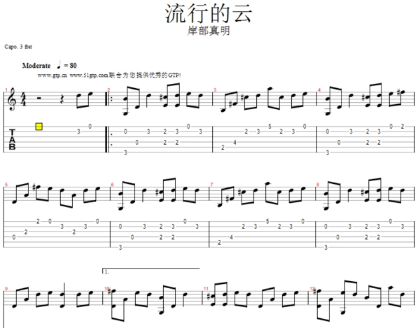 求《流行的云》guitarpro谱子