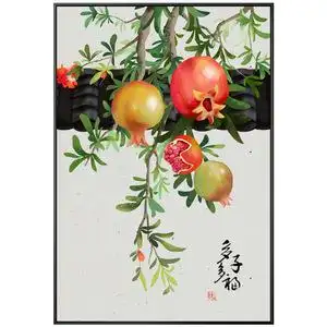 印花客厅竖版石榴玄关多子多福手工满绣棉丝线十字绣挂画高端简单