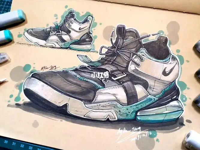 工业产品设计手绘速写风格鞋子马克表达
