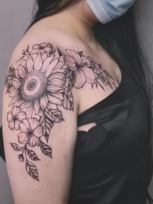 肩部素花#_纹身图案手稿图片_lee的纹身作品集