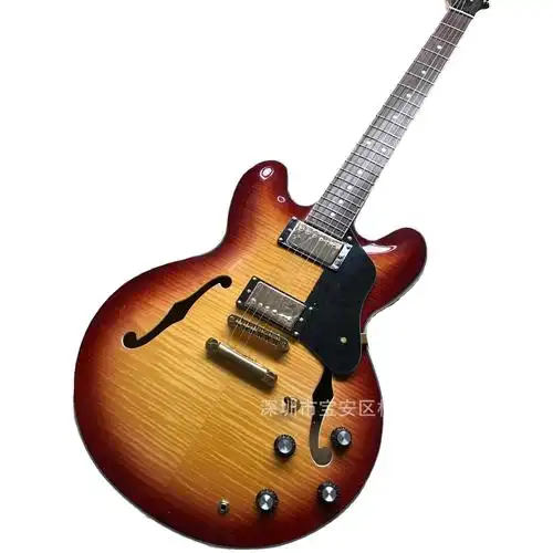 格兰德吉他工厂批发f孔贝斯电吉他 虎纹枫木贴面可改logo和代