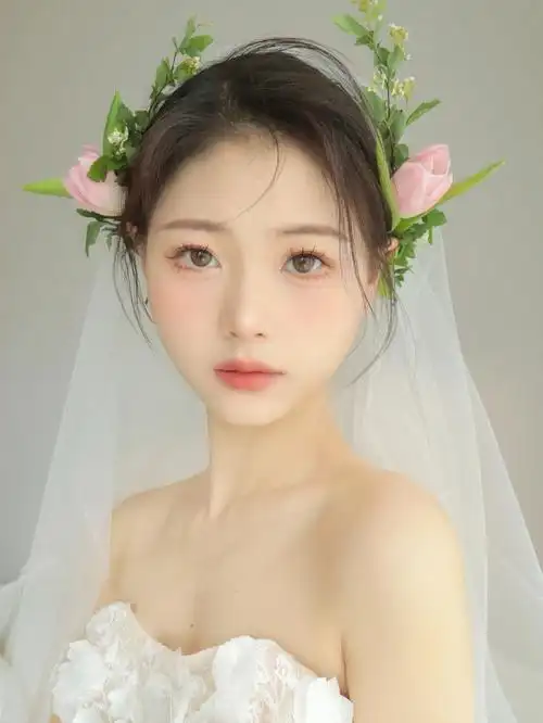 清新甜美的妆容鲜花造型