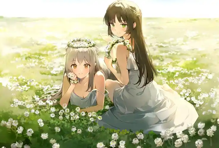 姐妹 女孩子 花冠 百合 花海 4k动漫壁纸_彼岸图网.jpg