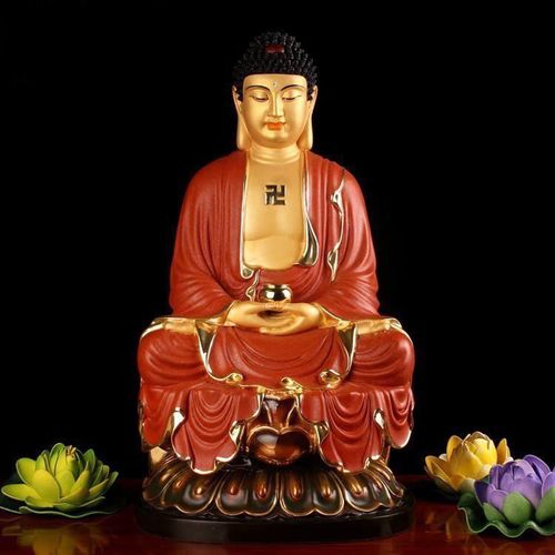 台湾铜鎏金纯铜释迦摩尼佛像释迦佛娑婆三圣释迦牟尼佛像摆件