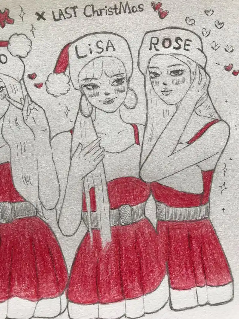 blackpink手绘 粉墨圣诞舞台少女铅笔画涂鸦
