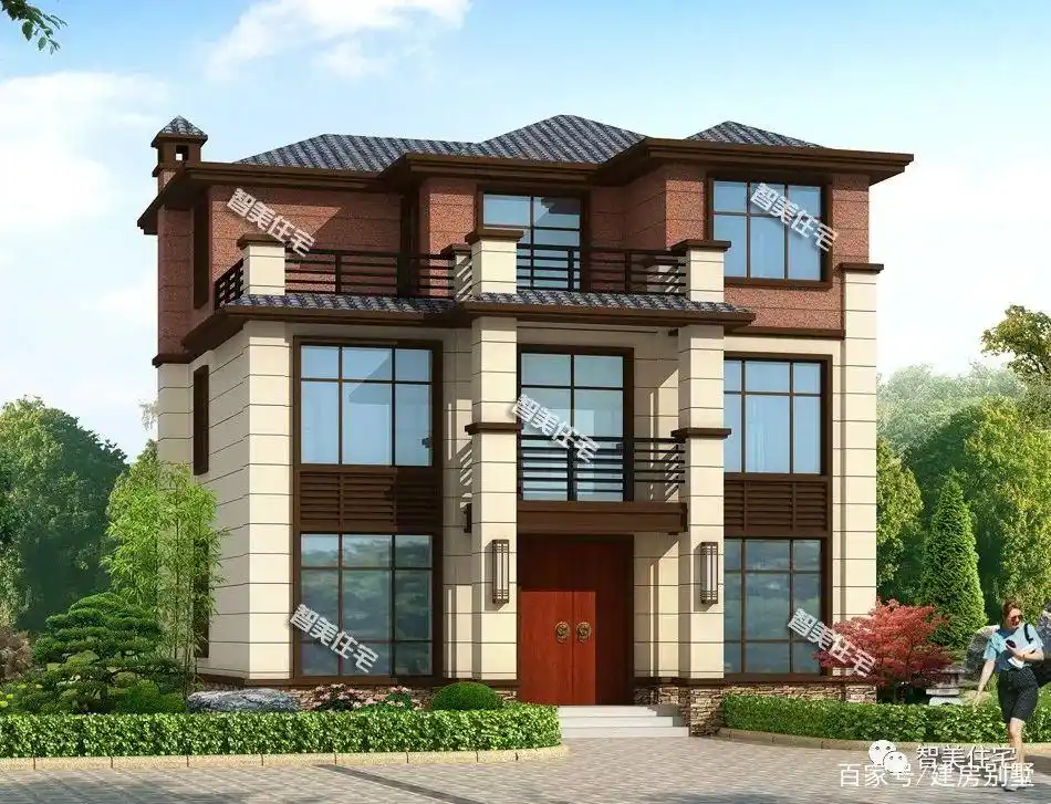 新中式斜顶别墅,现在农村流行盖什么样的房子?你选它准没错!