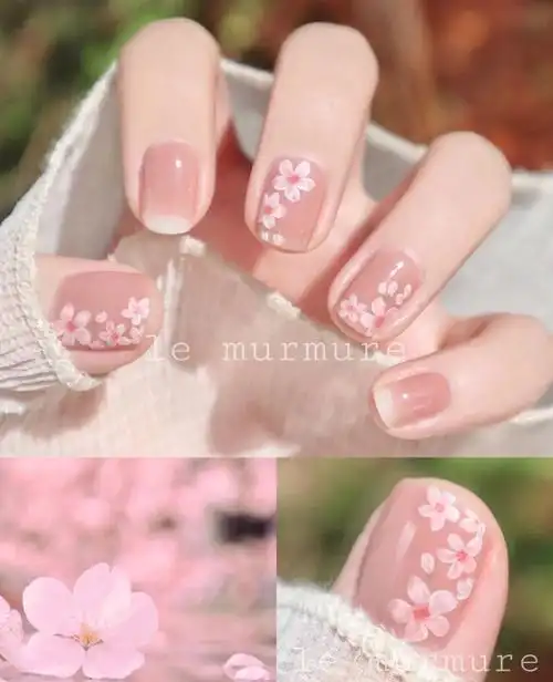 樱花海花卉手绘美甲