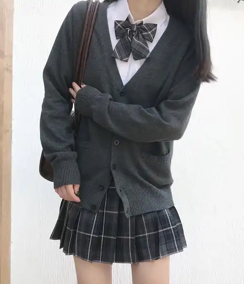 jk制服针织衫基础款秋冬v领开衫毛衣外套日系学生校班服