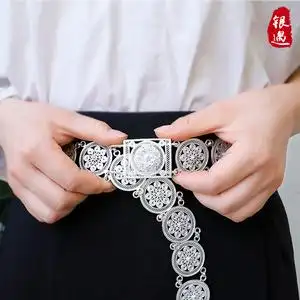 银腰链999纯银女 景区同款雪花银腰带傣族银饰送女友生日高档礼品